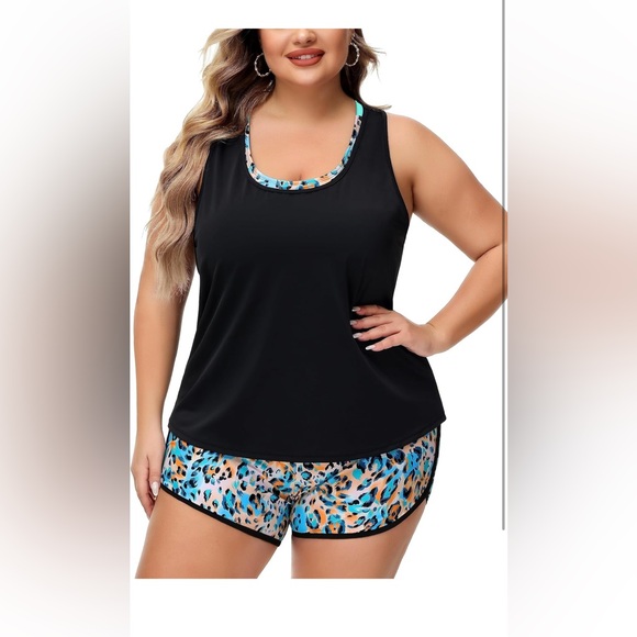 Women Plus 3 pc Tankini Swimsuits Bathing Suits Boy Shorts Tank Top Sports Bra - Picture 3 of 6